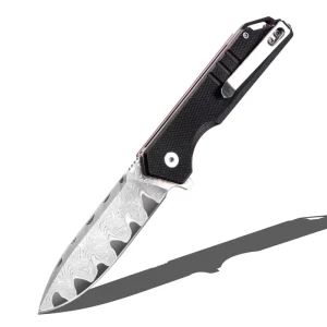 EDC Damascus Steel Folding Outdoor Knife with G10 Handle and Push Button