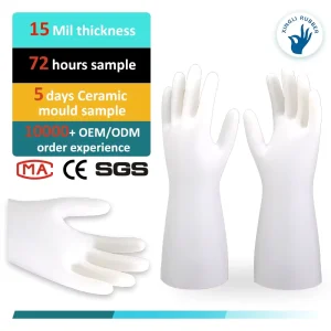EN 388 Certified 15mil White Industrial Nitrile Gloves Light Reusable Waterproof Oil Acid Resistant for Kitchen Household Use