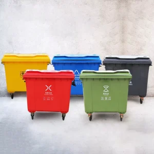 EN840 Standard 1100L Industrial Plastic Waste Bin Container Green Gray Red Yellow Color with Wheels Lid