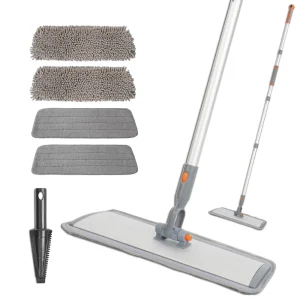ES1861 Stainless Steel Rectangle Head Dust House Cloth Aluminium Microfiber Telescopic Eco Friendly Mops >701ml Mop