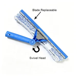 ESD 2 in 1 Window Squeegee with Swivel Head Squeegee Blade Replaceable Microfiber Washer for Commercial and House Cleaning
