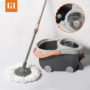 Easy Move 360 Rotating Microfiber Spin Mop with Stainless Steel Wringer Basket and Pedal for Home Household Cleaning