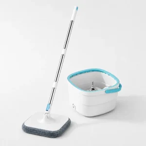 Easy Use Stainless Steel Four Side Wringing Hidden Tank Rotating Mop Head Microfiber Spin Mop Bucket Set Home Floor Cleaning