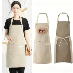 Easy Washed Casual Canvas Kitchen Cooking Chef Apron for Nail Techs Salon Barber Work Waitress Use Three Pockets Breathable