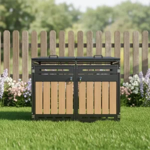 Easy to Assemble Galvanized Steel Black Outdoor Trash Bin Weatherproof Customizable Size Waste Container for Backyard Shed