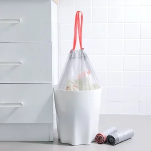 Eco 100% Biodegradable PE Trash Drawstring Garbage Bags with Ties Household Packaging Customized