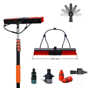Eco-Friendly Aluminum Alloy Telescopic Cleaning Tools Kit Extendable Water Fed Pole Brush Nylon Bristles Cleaning