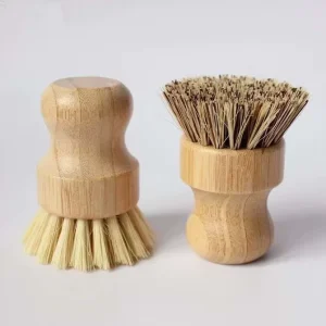 Eco Friendly Bamboo Palm Sisal Bristles Round Mini Scrub Brush Pot Brush Mushroom Brush