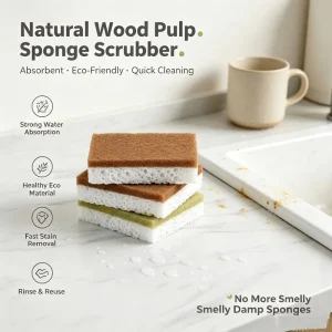 Eco-Friendly Biodegradable Natural Sisal Coconut Pulp Cotton Cellulose Heavy Duty Kitchen Use Rectangle Sponge Scouring Pad