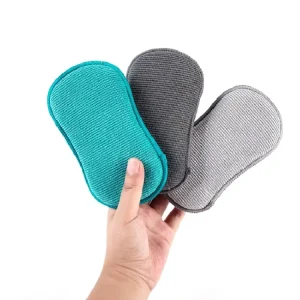 Eco Friendly Cleaning Dual Sided Elliptical Dishwashing Sponge 15x9x2 Cm Kitchen Microfiber Sponge Pad