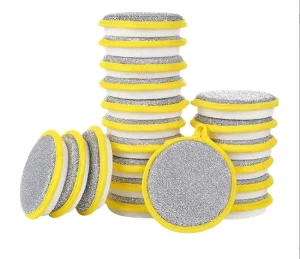 Eco-Friendly Double-Sided Dish Towel Nylon Mesh Cotton Scouring Pad with Wash Brush PU Sponge for Pot Bowl Cleaning