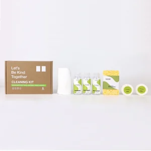 Eco Friendly Household and Hospitality Care Kit with Towels Toiletries and Kitchen Cleaning Products