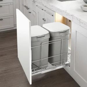 Eco Friendly Large Capacity Trash Bin Kitchen Cabinet Soft Closing Pull Out Plastic Waste Bin with Basket