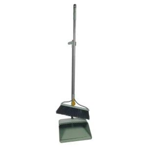 Eco Friendly PET Soft Bristles Plastic Handle Dustpan and Broom Set for Bathroom Floor Cleaning Outdoor Use
