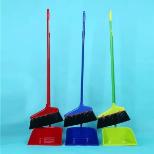 Eco Friendly Plastic Broom with Long Wooden Handle and Flagged Bristle Soft Bristles Home Use Dustpan