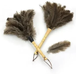 Eco Friendly Reusable Handheld Natural Grey Ostrich Feather Duster for Cleaning Supplies Home Car Office