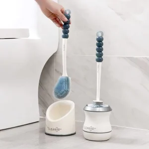 Eco Friendly Silicone Bristles Toilet Scrubber Convenient Cleaning Brushes with Holder
