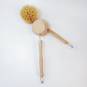 Eco Friendly Stocked Natural Replaceable Bamboo Cleaning Brush Beech Long Handle Sisal Fiber Kitchen Pot Dish Scrub