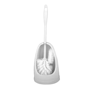 Eco Friendly White PP Material Long Handle Soft Toilet Cleaning Brush Set Space Saving High Holder Design Hand
