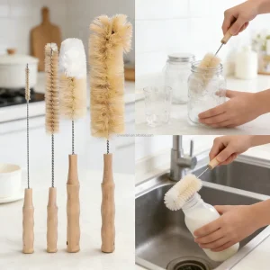 Eco Friendly Wood Handle Stainless Steel Narrow Neck Pipe Cleaner Brush for Car Bottle Cleaning Flexible Wire Scrub Small Hole
