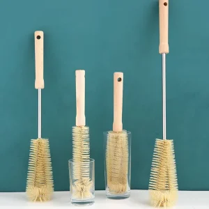 Eco friendly Beech Wood Sisal Bottle Brush With Wooden Bamboo Long Handle Cup Cleaning Scrubber Cleaner Cup Brushes