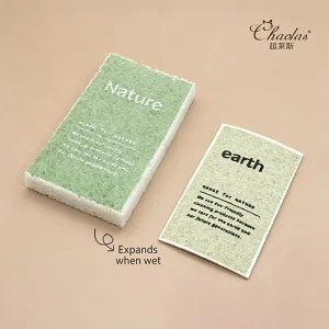 Eco friendly Biodegradable High Absorbent Cute Printed Kitchen Dishwashing Wood Pulp Sponge Scouring Pad Compressed