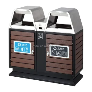 Eco friendly Dual Compartment Recycling Bin Wooden Garbage Can