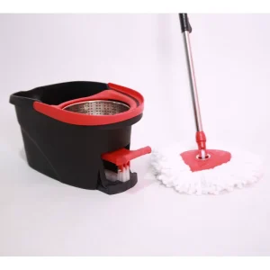 Eco-friendly Materials Dual Drive Mop with Bucket Set Includes 2 Mop Pads Spin Mop with Pedal Bucket for Bathrooms Cleaning