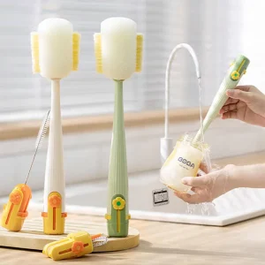 Eco friendly PP Long Handle Bottle Brush Multi functional Cup Cleaner Baby Bottles Straws Nipples With Sponge Head