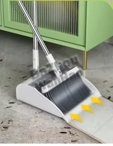 Eco friendly PP Long Steel Handle Soft Flagged Bristle Indoor Sweeping Dustpan Broom Combo Set 120cm Household