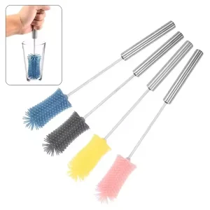 Eco-friendly Silicone Baby Water Bottle Cleaning Brushes with Long Stainless Steel Handle Durable Convenient Washing Accessory