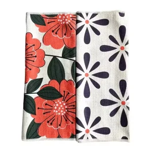 Eco friendly Soft Premium Printed Microfiber Recycled Quick Dry Waffle Pattern Kitchen Tea Cleaning Towel Dish Cloth Supplier