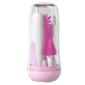 Electric Baby Bottle Brush Set with Plastic Handle Silicone Pacifier Straw Brush Waterproof Mixing Head Cleaner