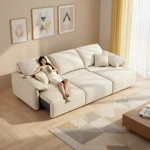 Electric Convertible Three Seat Fabric Sofa Bed with Sponge Filling High Quality Living Room Corner Sofa