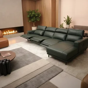 Electric Reclining Sofa Set Modern Genuine Leather Corner L-Shaped Recliner Sofa with Electric Chaise and Headrest