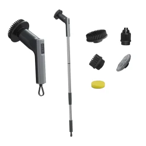 Electric Retractable Handle Cleaning Tool with Replaceable Brush Heads and Eco Friendly ABS Plastic