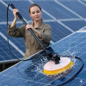 Electric Single Head Solar Panel Cleaning Brush Telescopic PV Module Washer Rotary Scrubber with Water Spray