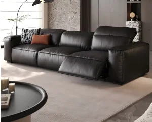 Electric Sliding Sofa Bed with Top-Grain Cowhide Upholstery