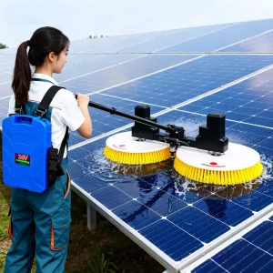 Electric Solar Panel Cleaning Brush Water Fed Pole Kit Telescopic Rod Automatic Rotary Dual Head Brush Tool