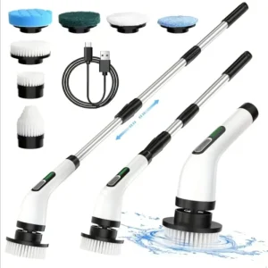 Electric Spin Scrubber Bathroom Cleaning Brush With 7 Replacement Brush Heads and Extension Handle