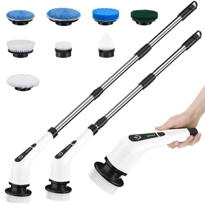 Electric Spin Scrubber Bathroom Tile Floor Bathtub Cleaning Brush With 7 Replacement Brush Heads and Extension Handle