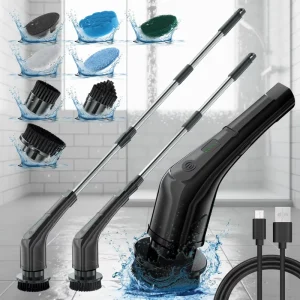 Electric Spin Scrubber Cordless Cleaning Brush With 7 Replaceable Brush Heads Dual Speed Floor Scrubber With Adjustable Handle