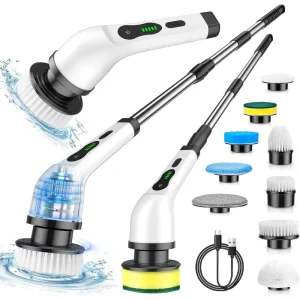 Electric Spin Scrubber Scrub Cleaning Brush Chargeable Cordless Power Scrubber with Extension Handle Adaptive Brush