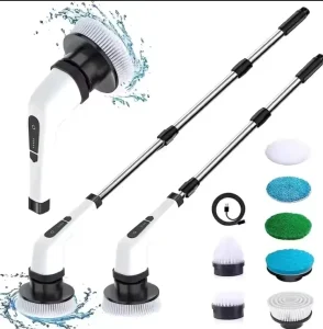Electric Spin Scrubber Waterproof Bathroom 360 Cordless Cleaner Brush with Long Handle 7 Heads Replacement for Tub Shower