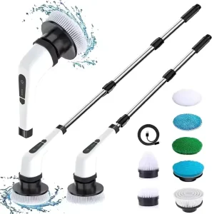 Electric Spin Scrubber Waterproof Bathroom 360 Cordless Cleaner Brush with Long Handle 7 Heads Replacement for Tub Shower