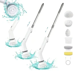 Electric Spin Scrubber With Adjustable Handle Cleaning Brush With 6 Replaceable Brush Heads Clean Brush for Household Cleaning