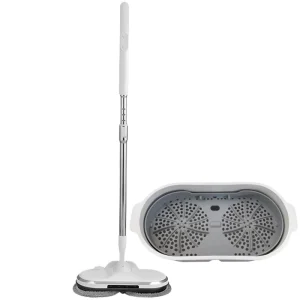 Electric Sweeping Double Mops Spray Water Tank Extendable Stick Handle Rotating Mop Set with Self Cleaning Mop Bucket
