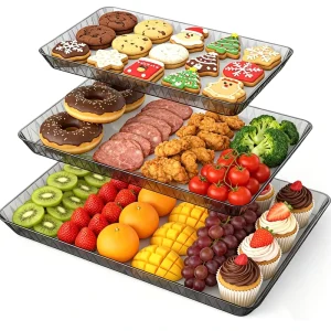 Elegant Transparent Large Decorative Multi Function Food Display Trays BPA Free Reusable Plastic Serving Platters for Home Party