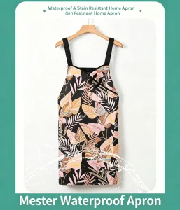 Elegant Tropical Leaf Pattern Heat Transfer Printed Sling Apron Waterproof Breathable Bamboo Cotton Cooking Unisex Chinese Frog