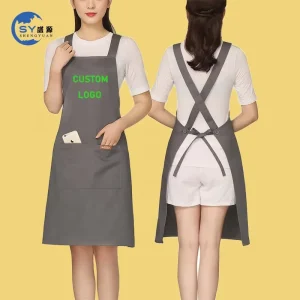 Embroidery logo Polycotton Apron for Sublimation Custom Print Chef Waterproof Cross Back Polyester Cotton Aprons Kitchen